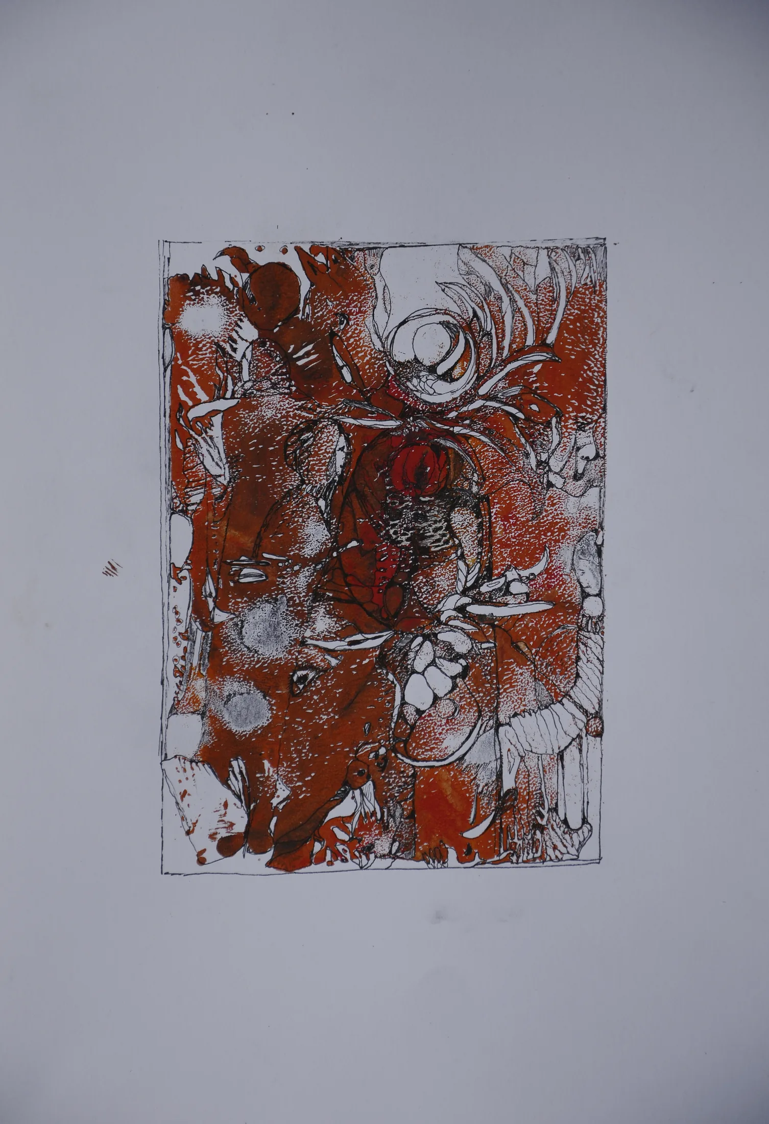 frau in rot,acryl,tusche auf papier,din a 4,2015
